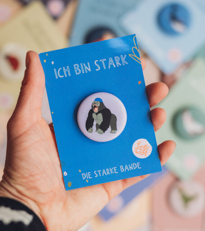 Button mit Affirmation - Gorilla - ich bin stark - die starke Bande