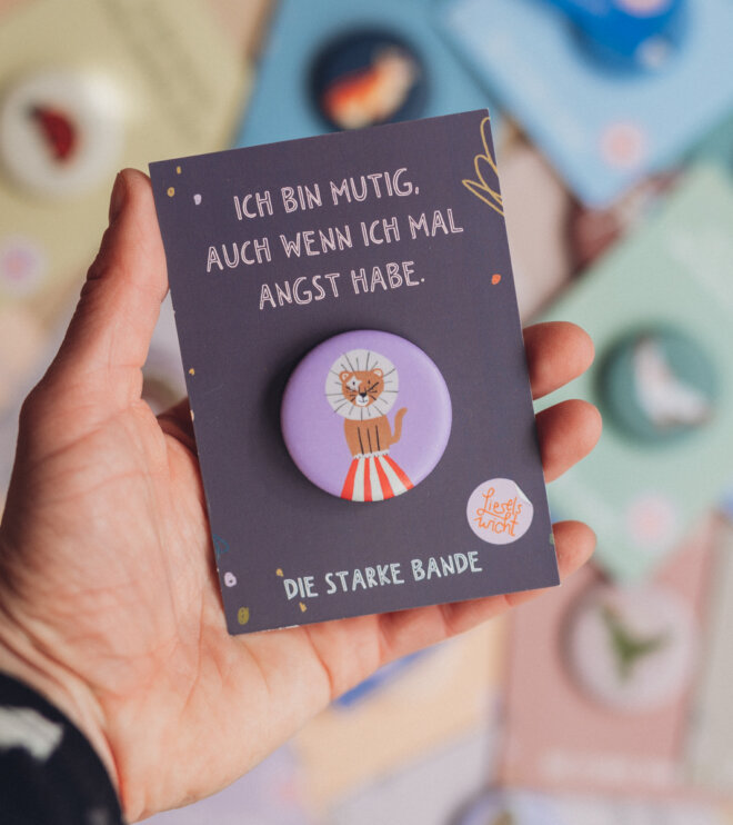 Button mit Affirmation - Löwe - Ich bin mutig - die starke Bande