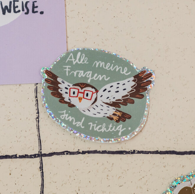 Glitzersticker - Eule - meine Fragen sind wichtig